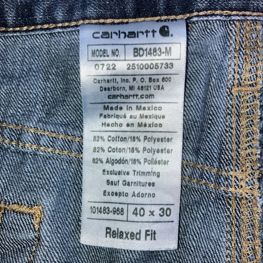 Carhartt Relaxed Fit Jeans Mens 40x30 Blue Straight Leg Workwear BD1483